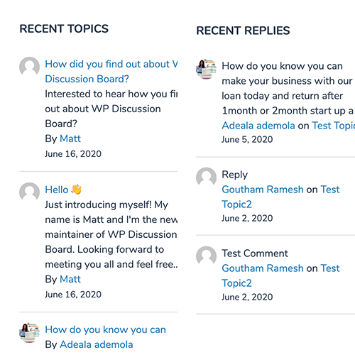 WP Discussion Board Recent Topics and Replies Widget