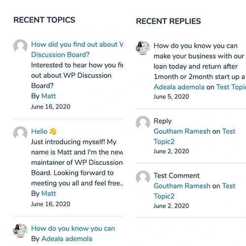 Wp Discussion Board Recent Topics Replies
