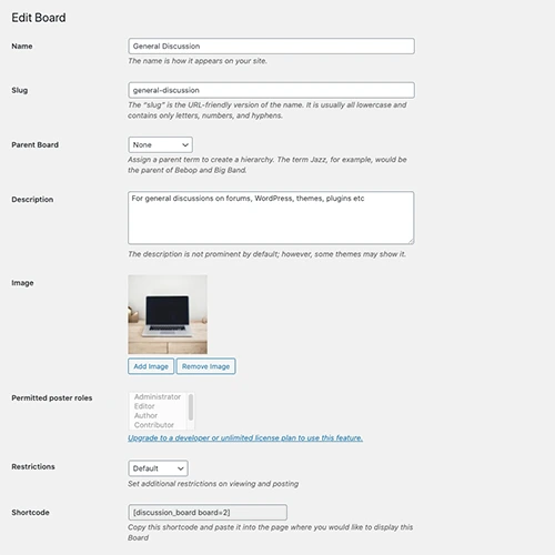 Wp Discussion Board Settings