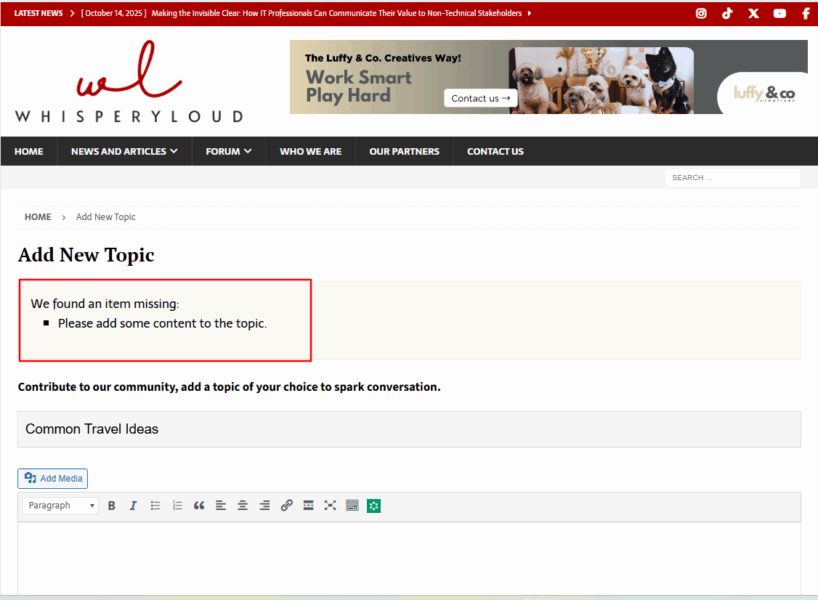 Topic creation requirements